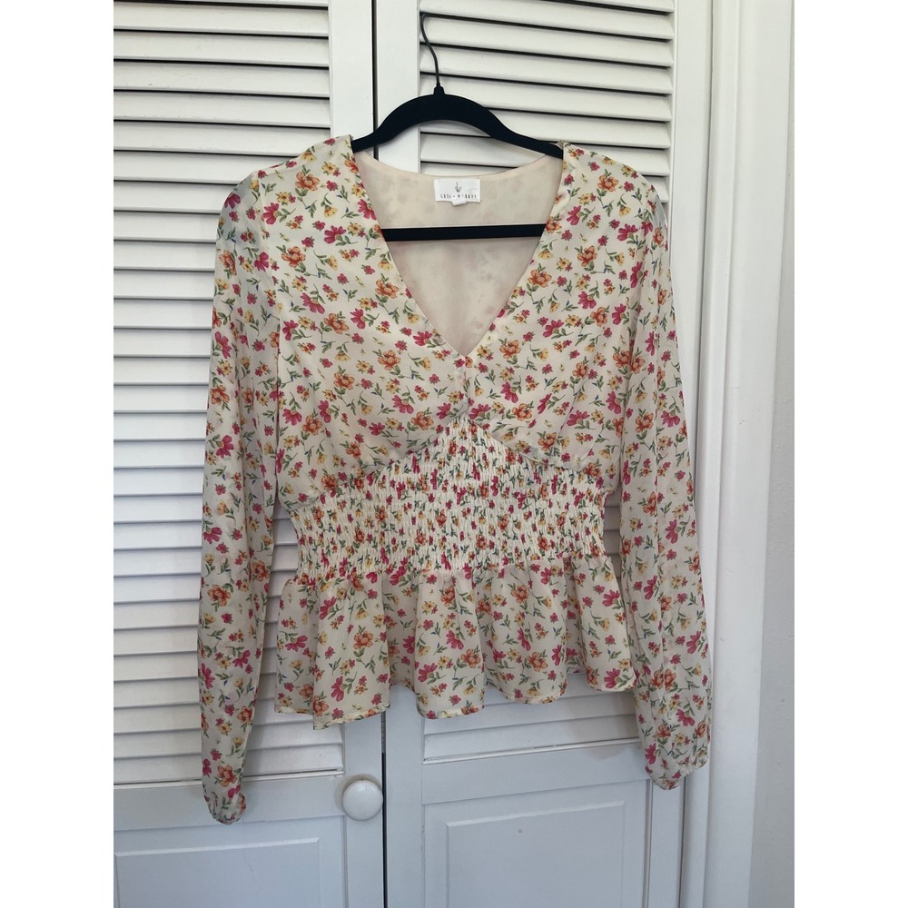 Lost + Wander Floral Smocked Cottagecore Coquette Girlhood Top - Picture 1 of 10